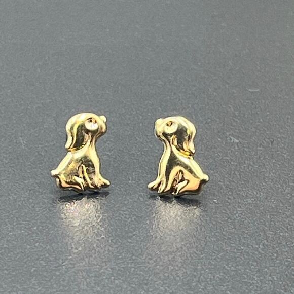 14k Yellow Gold High Shine Sitting Animal Dog Puppy Pup Stud Earrings